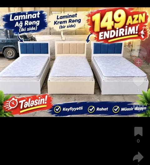 Müasir dizaynlı tək nəfərlik çarpayı – laminat korpuslu model — Mebel..alemi — Mebel
