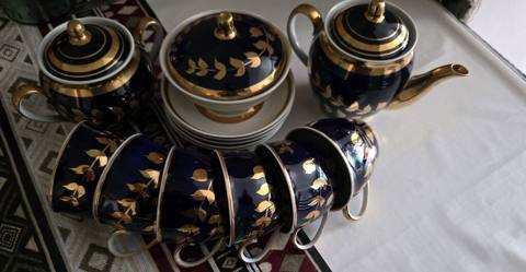 Çay dəsti, rəng - Göy, Farfor, 6 nəfərlik, Almaniya — Sumgayit