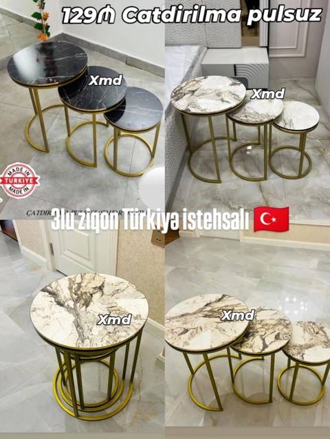 Türkiyə istehsalı 3-lü ziqon (nesting) stol dəsti - Dəst: 3 ədəd — Digah
