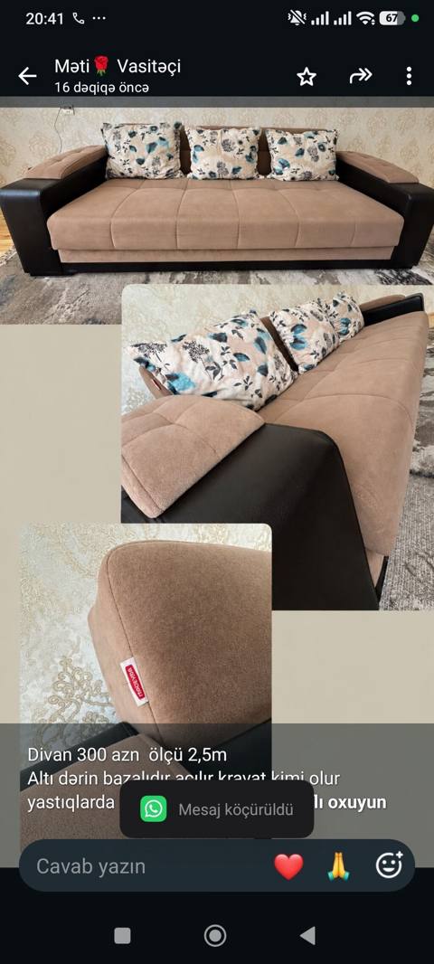 Divan 300 azn ölçü 2,5m Altı dərin bazalıdır açılır kravat kimi olur — 300 ₼ · Баку · Divanlər Divan 300 azn ölçü 2,5m Altı dərin bazalıdır açılır kravat kimi olur — Баку