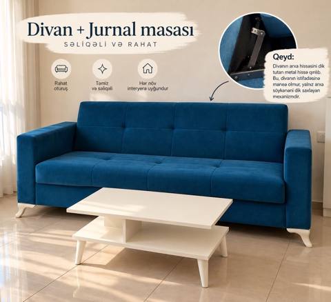 Divan və jurnal masası dəsti Müasir və səliqəli dizayna malik bu dəst — Bakı