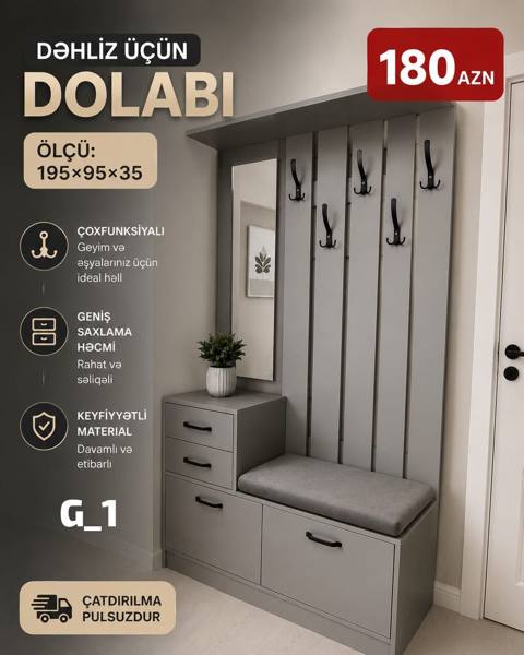Dəhliz üçün dolab – G_1 modeli Ölçü: 195 95 35 sm Qiymət: 180 AZN — Baku