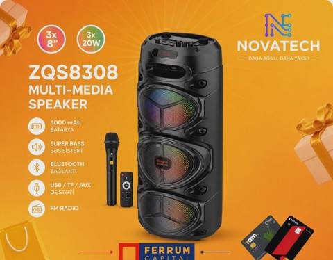 Bluetooth dinamik ZQS8308 3x8 düym mikrofonlu
