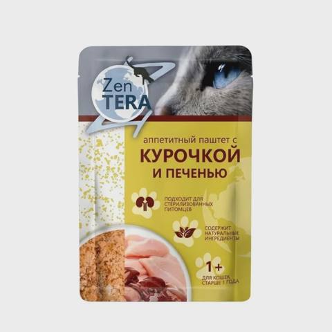 ZenTERA, yetkin pişiklər üçün yaş yem, pate, toyuq və qaraciyər ilə (75 q) — Баку