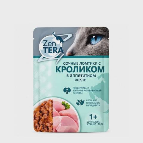 ZenTERA, yetkin pişiklər üçün yaş yem, jele içində dovşan ilə (75 q) — Баку