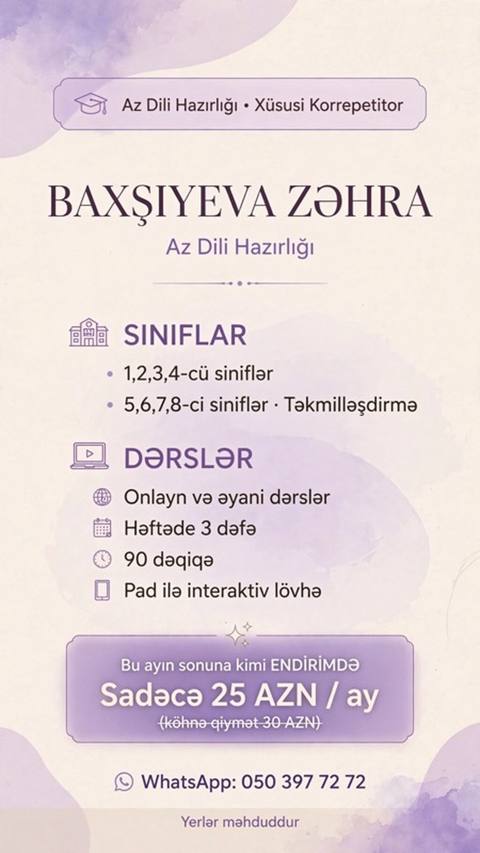 Repetitor, Azərbaycan dili, İmtahanlara hazırlıq — 25 ₼ · Qobu · Fərdi dərslər Repetitor, Azərbaycan dili, İmtahanlara hazırlıq — Qobu