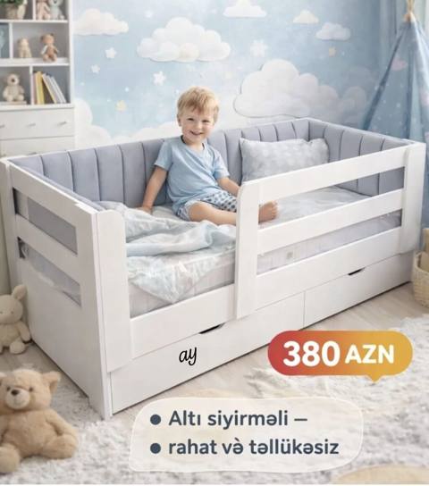 Uşaq çarpayısı – altı siyirməli, rahat və təhlükəsiz Ağ rəngli — Digah
