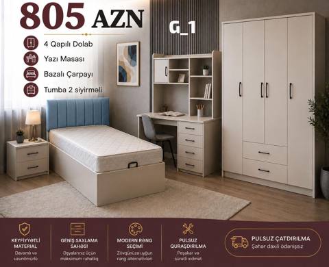 G1 gənc otağı mebel dəsti Tərkibi: - 4 qapılı dolab (aşağıda 2 geniş — ucuz.mebel — Uşaqlar üçün hər şey