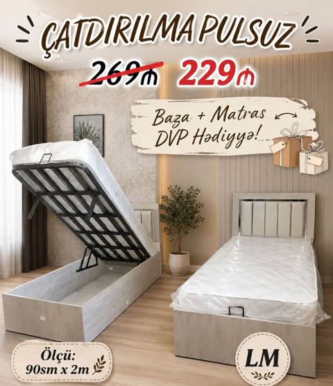 Yeni, Təknəfərlik çarpayı, Bazalı, Matras ilə — afa.mebel — Çarpayılar