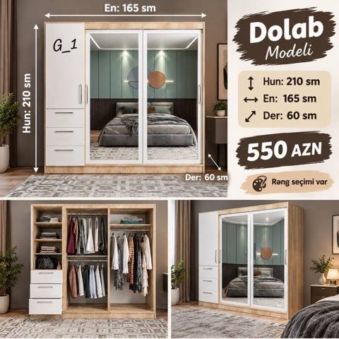 Güzgülü qarderob dolabı – G_1 modeli Ölçüləri: - Hündürlük: 210 sm — ავეჯი