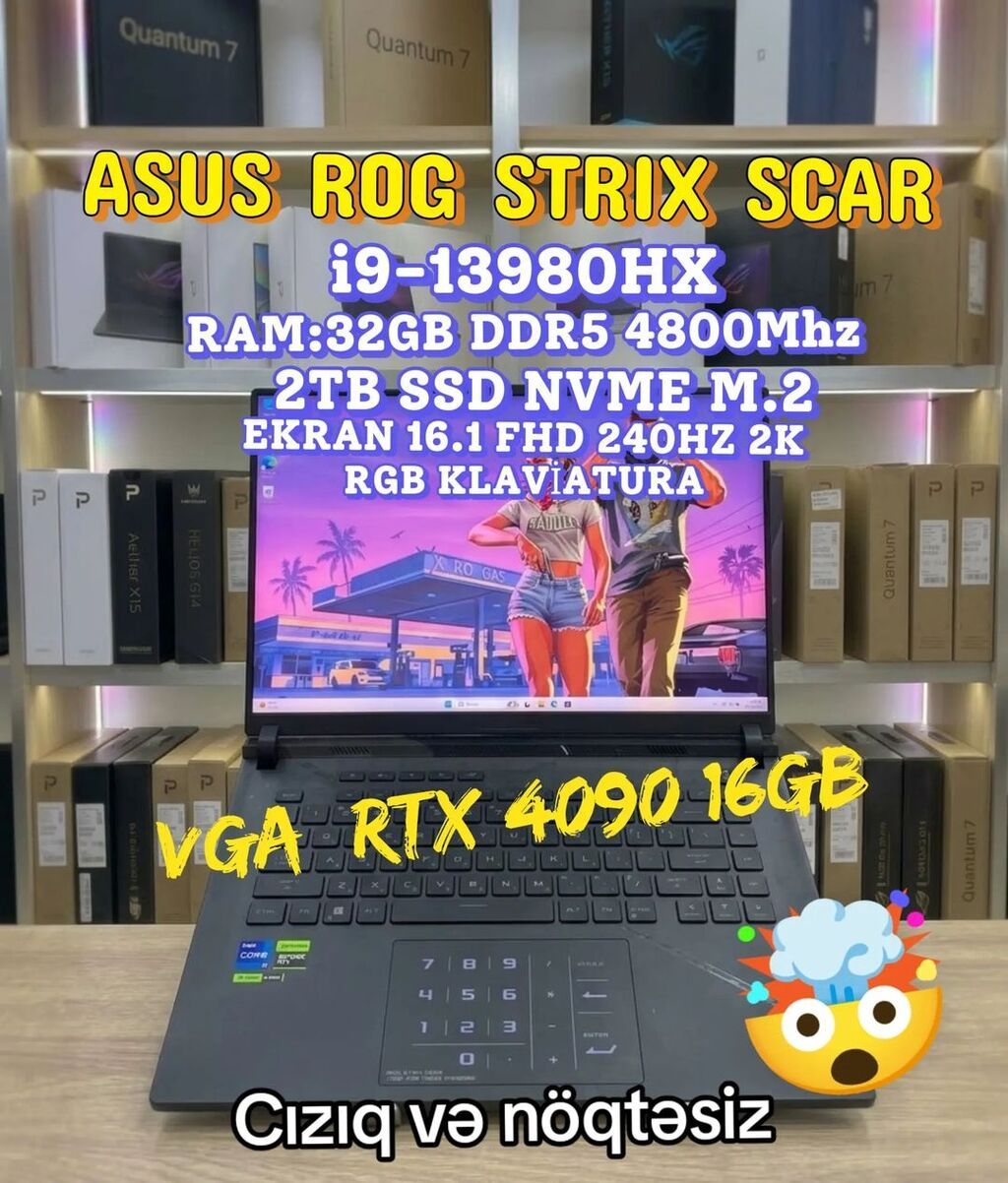 Əsas xüsusiyyətlər: - Prosessor: Intel Core i9-13980HX - Videokart — Asus, Bakı