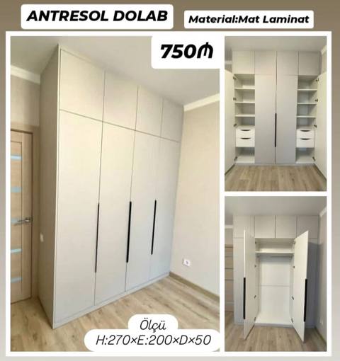 Antresol dolab – funksional və modern dizayn - Material: Mat laminat — Baku