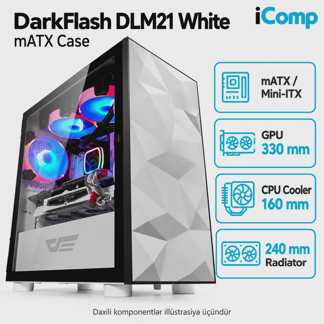 Aigo DarkFlash DLM21 White mATX Case — Korpuslər, Bakı