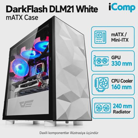 Aigo DarkFlash DLM21 White mATX Case — 89 ₼ · Baku · Korpuslər Aigo DarkFlash DLM21 White mATX Case — Baku