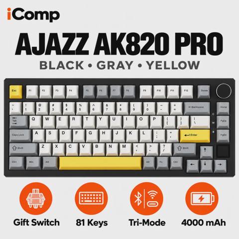 Ajazz AK820 Pro Black-Gray-Yellow Gaming Keyboard — Баку