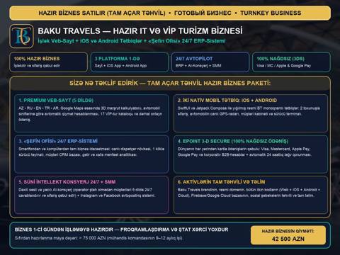 Hazır işlək biznes satılır (tam açar təhvil) — «baku travels» — 42 500 ₼ · Баку · Hazır biznes Hazır işlək biznes satılır (tam açar təhvil) — «baku travels» — Баку