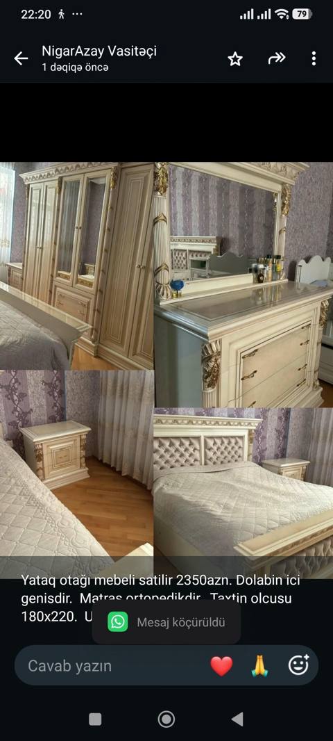 Yataq otağı mebeli satilir 2350azn. Dolabin ici genisdir. Matras — Баку
