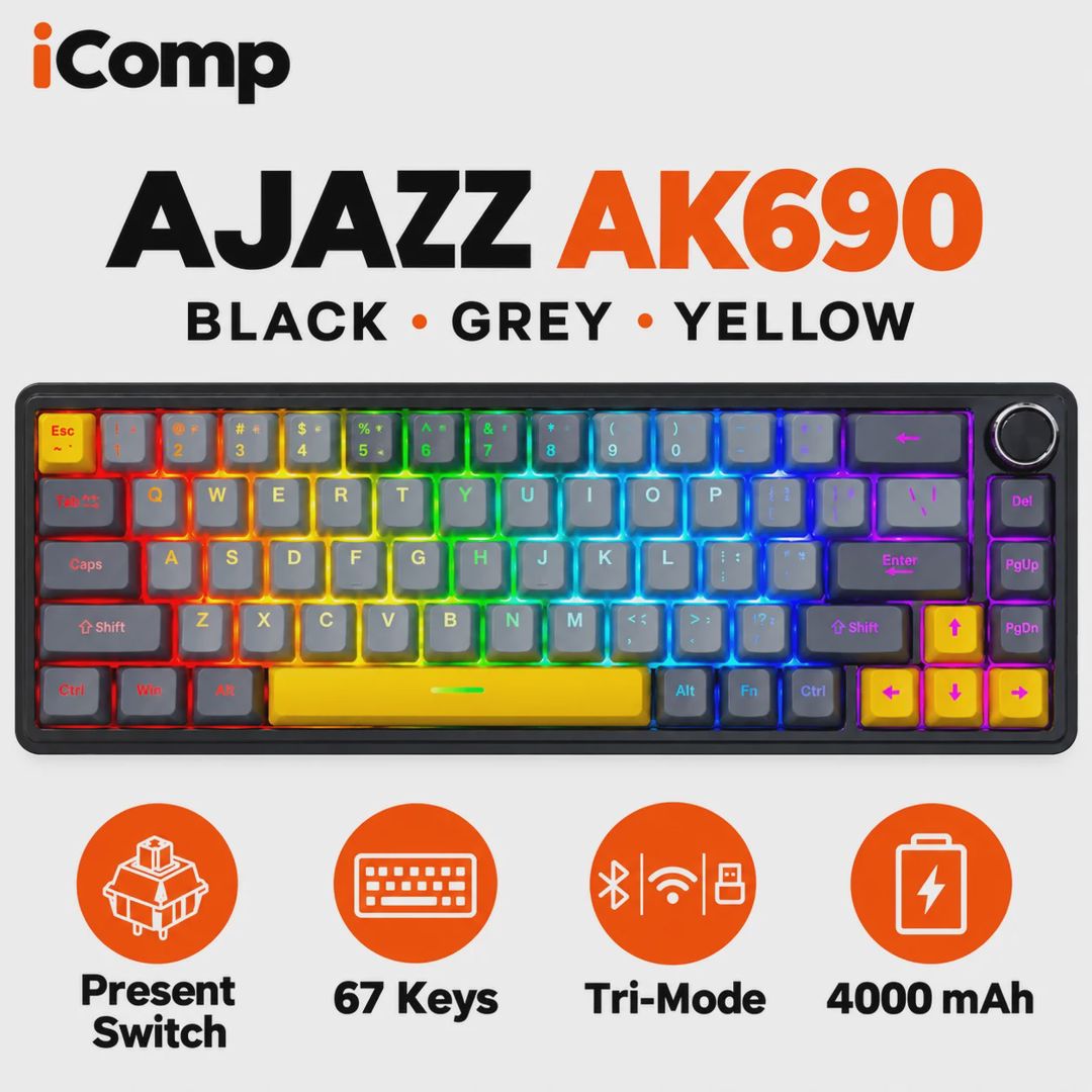 Ajazz AK690 Black-Grey-Yellow Gaming Keyboard — Klaviaturalar və siçanlar, Bakı