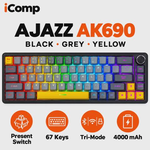 Ajazz AK690 Black-Grey-Yellow Gaming Keyboard — Клавиатуры и мыши