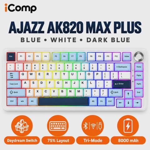 Ajazz AK820 Max Plus Blue-White-Dark Blue Gaming Keyboard — Klavyeler ve fareler