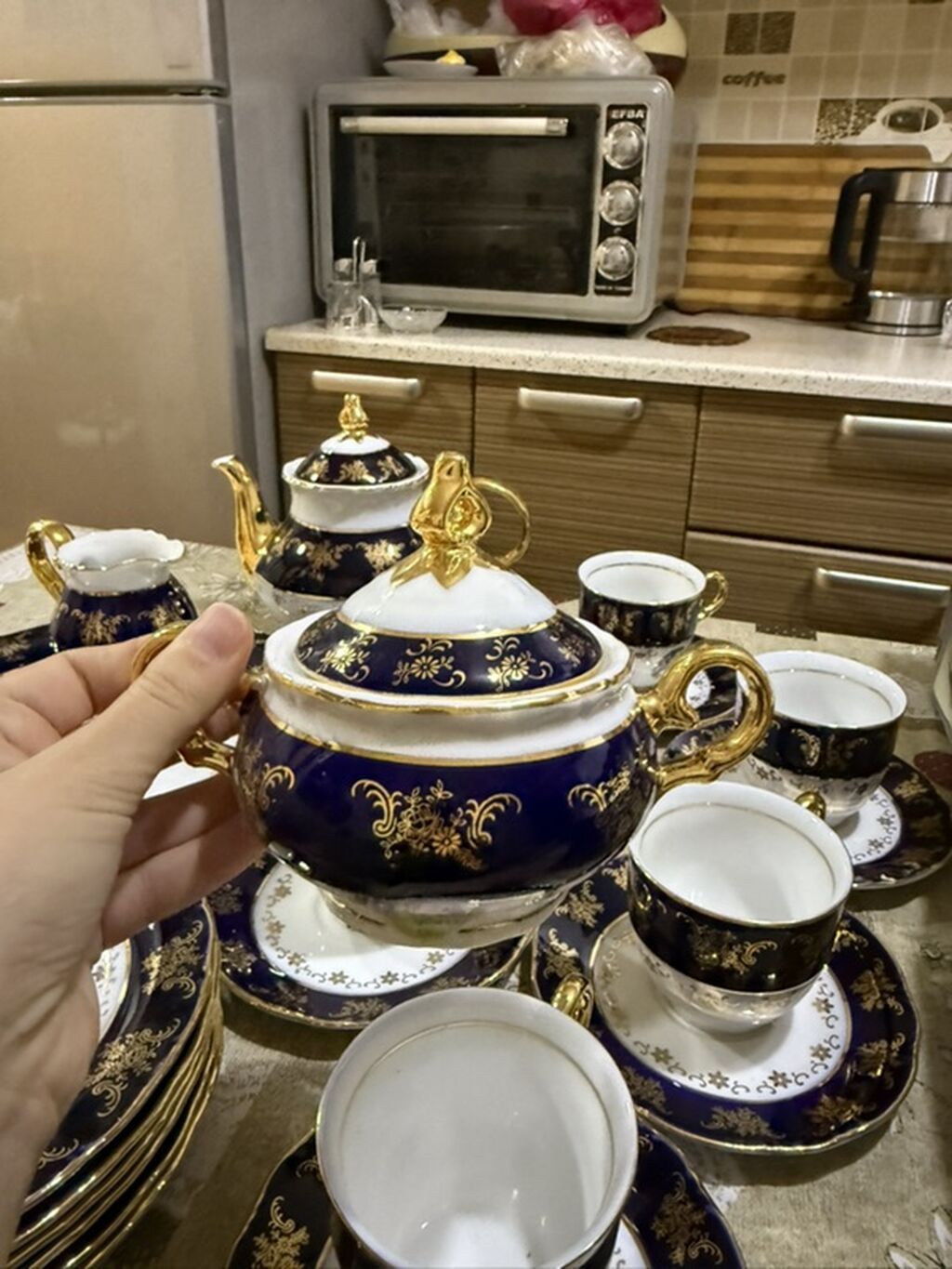 Çay dəsti, rəng - Mavi, Farfor, 6 nəfərlik — Süfrə qabı, Xırdalan (8)
