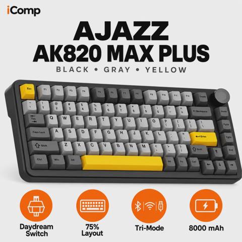 Ajazz AK820 Max Plus Black-Gray-Yellow Gaming Keyboard — Баку