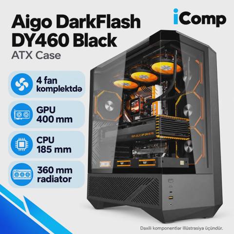 Aigo DarkFlash DY460 Black ATX Case (4 Fans) — Baku
