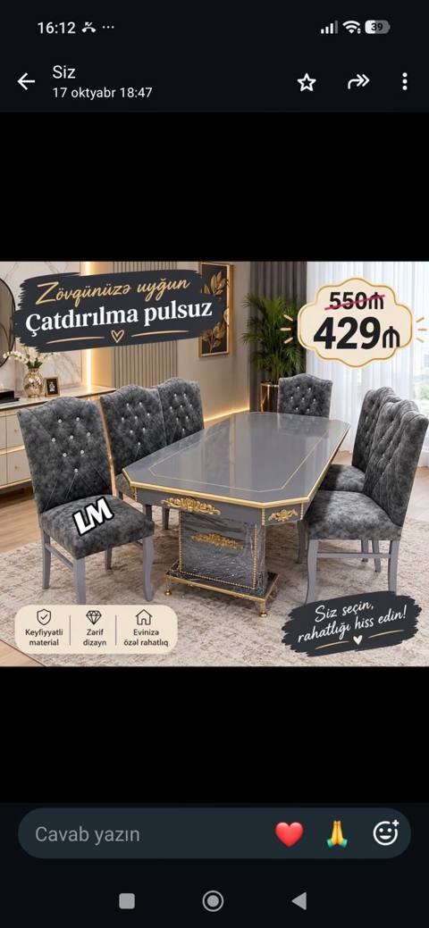 Qonaq otağı və yemək otağı üçün şık masa-stul dəsti - Dəst: 1 ədəd — ucuz.mebel — Mebel