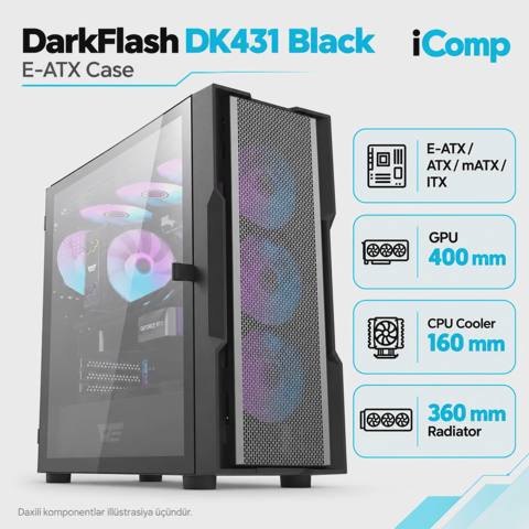 Aigo DarkFlash DK431 Black E-atx Case (with Fan) — 129 ₼ · Baku · Korpuslər Aigo DarkFlash DK431 Black E-atx Case (with Fan) — Baku