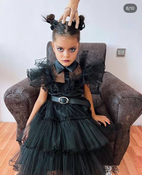 Uşaq üçün gotik üslubda qara paltar - Dizayn: “Wednesday” — Балаларға арналғанның бәрі