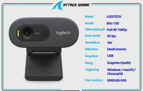 Veb-kamera Logitech Brio 100 Full HD Graphite — Bakı