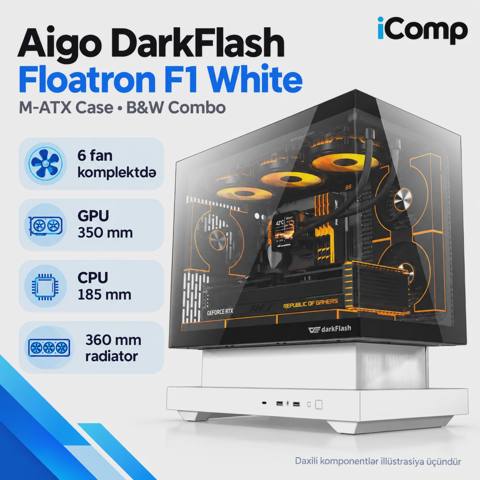 Aigo DarkFlash Floatron F1 White M-atx Case (6 Fans) — 349 ₼ · Baku · Korpuslər Aigo DarkFlash Floatron F1 White M-atx Case (6 Fans) — Baku