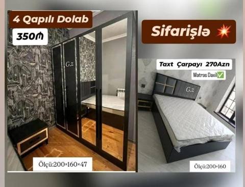 Yataq otağı mebel dəsti – sifarişlə. - 4 qapılı dolab – 350₼ — Дигях