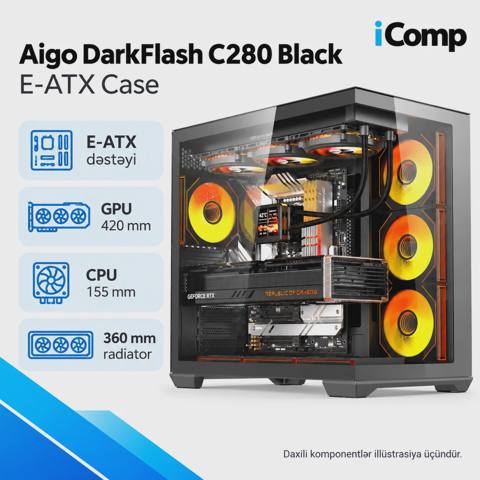 Aigo DarkFlash C280 Black E-atx Case — Baku