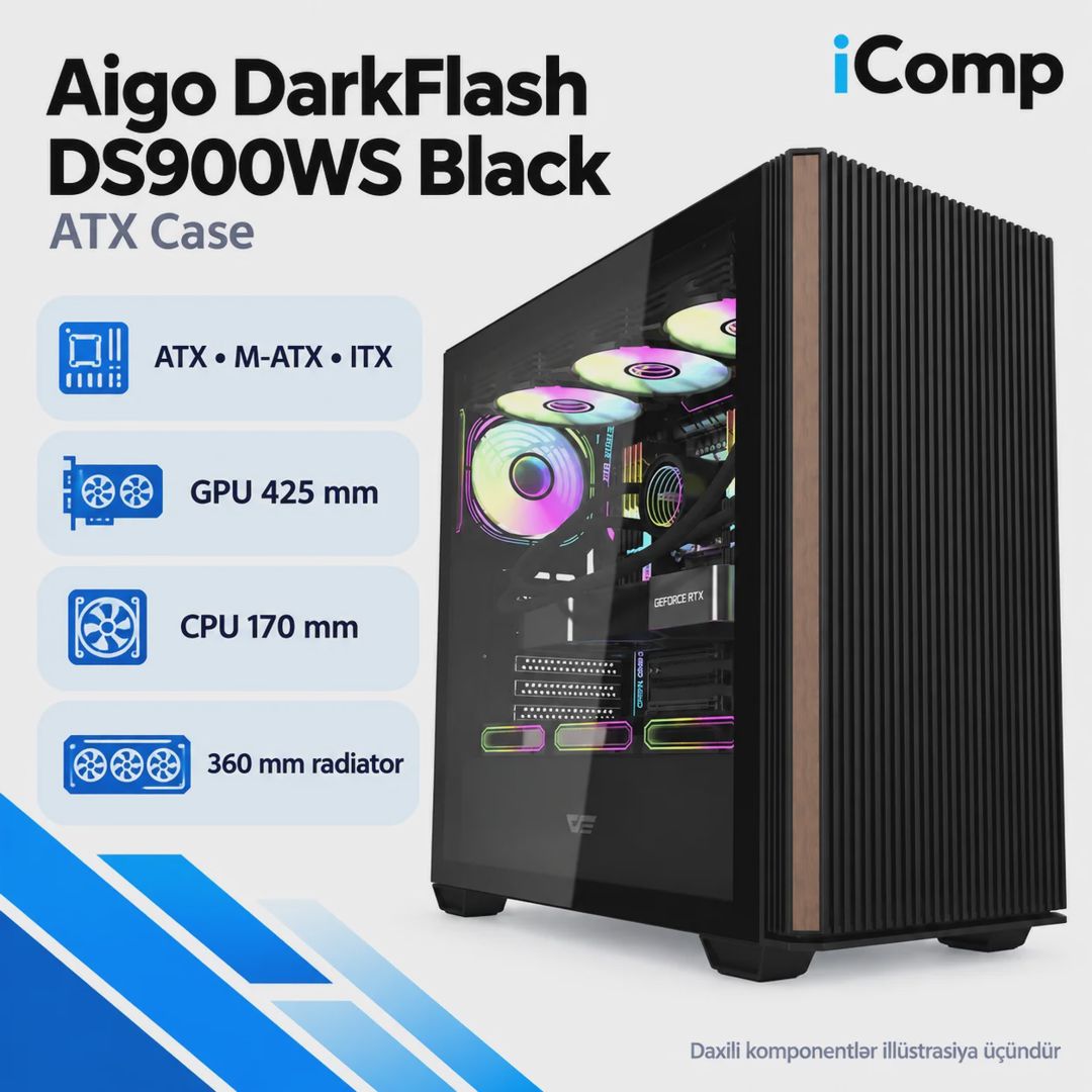 Aigo DarkFlash DS900WS Black ATX Case — Korpuslər, Bakı