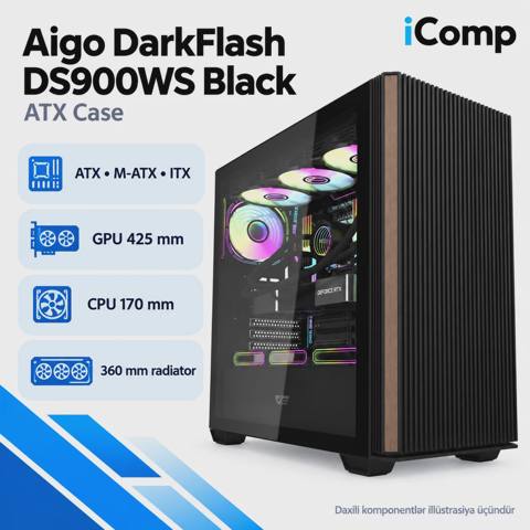 Aigo DarkFlash DS900WS Black ATX Case — 149 ₼ · Baku · Korpuslər Aigo DarkFlash DS900WS Black ATX Case — Baku