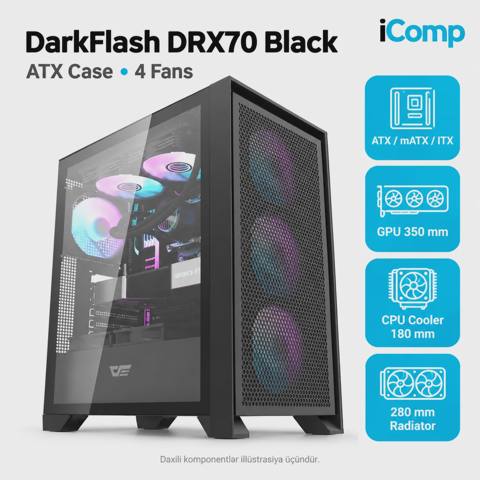 Aigo DarkFlash DRX70 Black ATX Case (4 Fans) — 145 ₼ · Baku · Korpuslər Aigo DarkFlash DRX70 Black ATX Case (4 Fans) — Baku