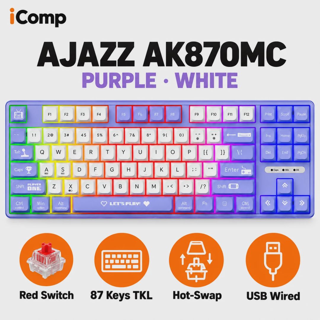 Ajazz AK870MC Purple-White Gaming Keyboard — Klaviaturalar və siçanlar, Bakı