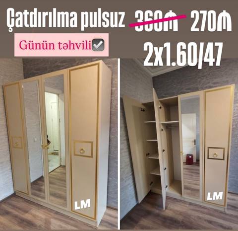 3 qapılı paltar şkafı - Ölçü: 200 x 160 x 47 sm (2x1.60/47 qeyd — Baku