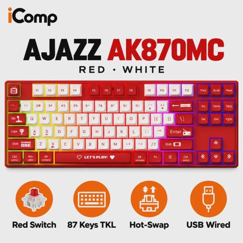 Ajazz AK870MC Red-White Gaming Keyboard — 69 ₼ · Baku · Klaviaturalar və siçanlar Ajazz AK870MC Red-White Gaming Keyboard — Baku
