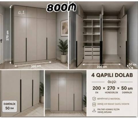 4 qapılı gardırob Ölçülər: - En: 200 sm - Hündürlük: 270 sm — Баку
