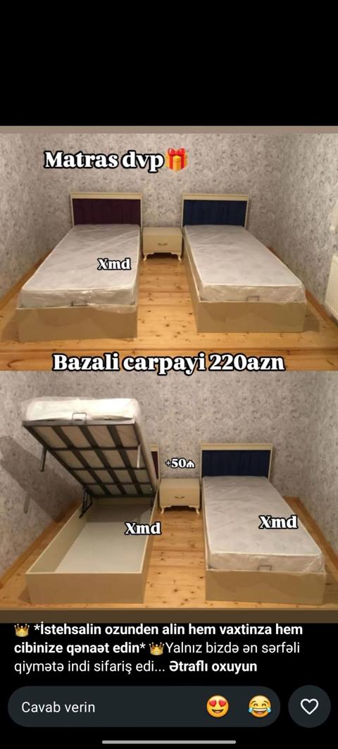 Yeni, Təknəfərlik çarpayı, Bazalı, Matras ilə, Siyirməsiz, Azərbaycan — Zülfiyyə Mebel