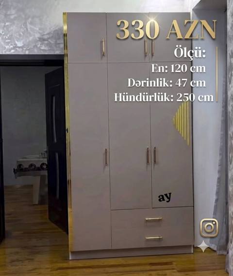 Mebel dolabı – çoxfunksiyalı geyim şkafı Ölçülər: - En: 120 sm — Bakı