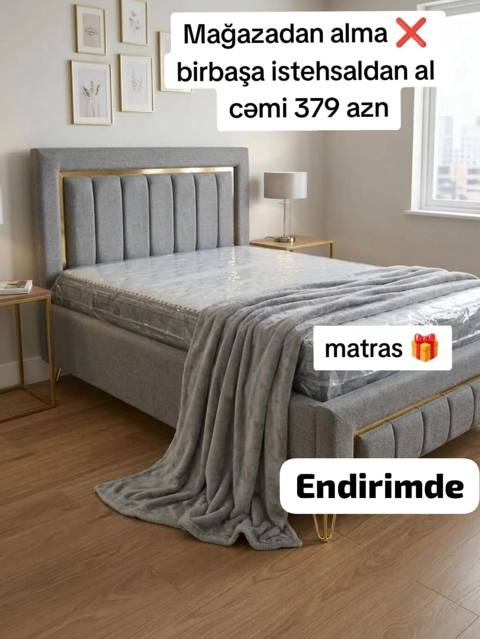 Modern dizaynda yumşaq başlıqlı çarpayı dəsti. - Rəng: Boz — Bakı