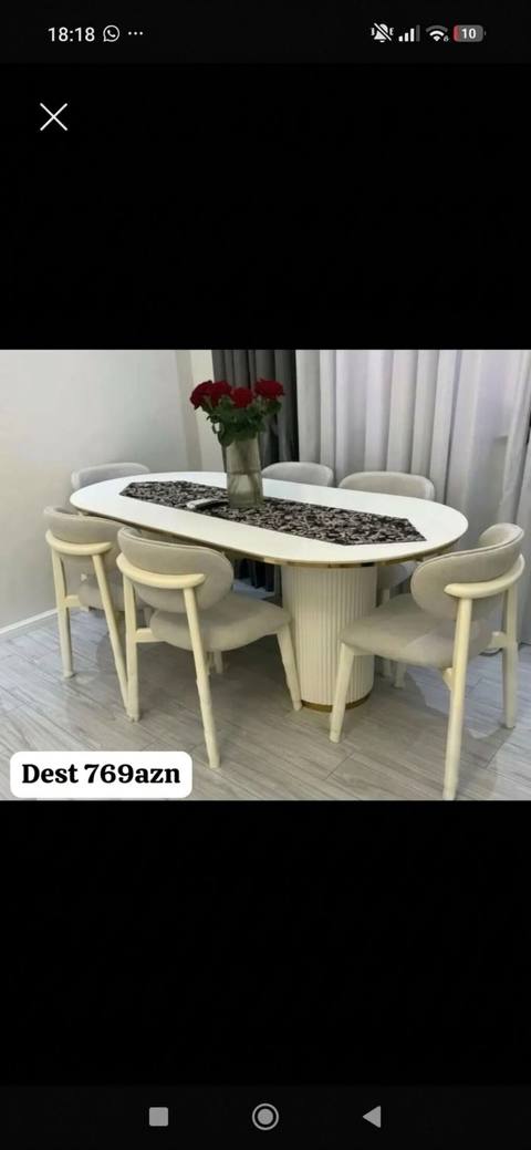Ağ rəngdə yemək dəsti: oval formalı masa və 6 ədəd rahat oturacaqlı — ucuz.mebel — Столдор жана отургучтар