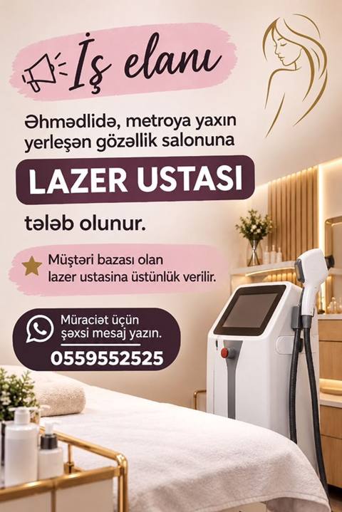 Gözəllik salonu üçün vakansiya: Lazer ustası - Məkan: Əhmədli — 1 ₼ · Баку · Gözəllik, fitness, sport Gözəllik salonu üçün vakansiya: Lazer ustası - Məkan: Əhmədli — Баку