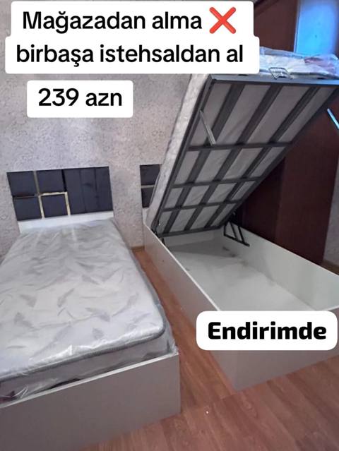 Yüksələn mexanizmlə tək nəfərlik çarpayı - Ölçü: təxmini 90x190 sm — Bakı
