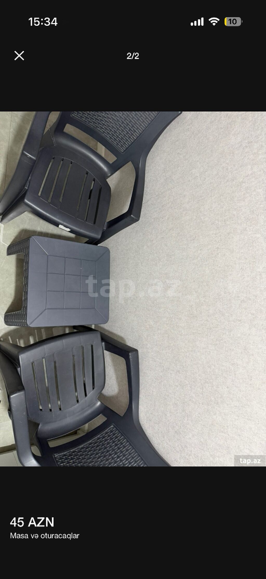 Balkon üçün, İşlənmiş, Açılmayan, Kvadrat masa, 2 stul — Masalar və stullar, Bakı (2)