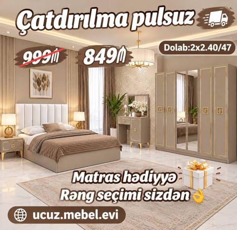 Yataq otağı dəsti - Qiymət: 849₼ (əvvəlki 999₼) - Çatdırılma pulsuz — 849 ₼ · Баку · Yataq otağı mobilya dəstləri Yataq otağı dəsti - Qiymət: 849₼ (əvvəlki 999₼) - Çatdırılma pulsuz — Баку