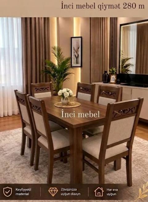 Qonaq otağı üçün, Yeni, Açılmayan, Dördbucaq masa, 6 stul — Baku